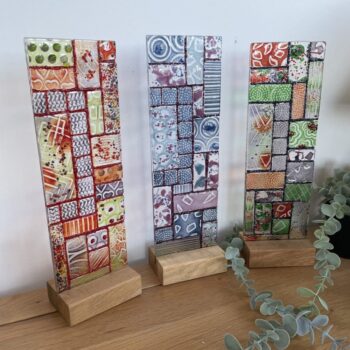 Patchwork Glass Panel on Oak Stand