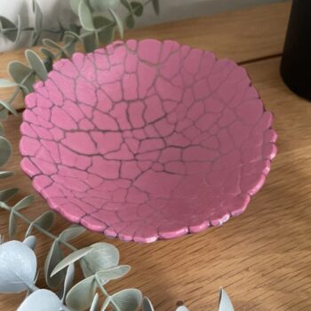Small Pink Crackle Glass trinket bowl