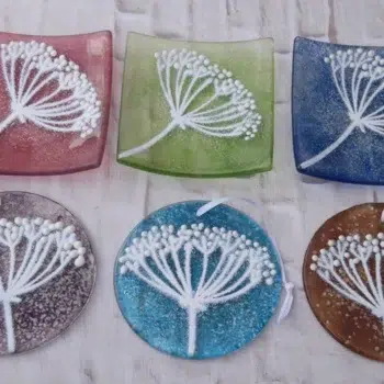 Ruby Glass Ring Dish with Seed Head Motif
