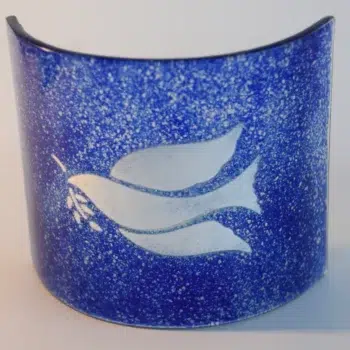 Navy Glass Candle Holder with Dove of Peace