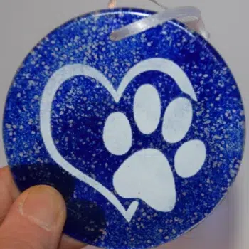 Navy heart/ paw print glass hanger