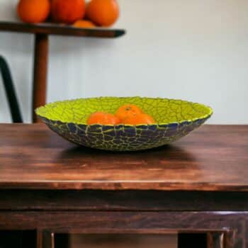 Lime Green and Blue Glass Fruit Bowl